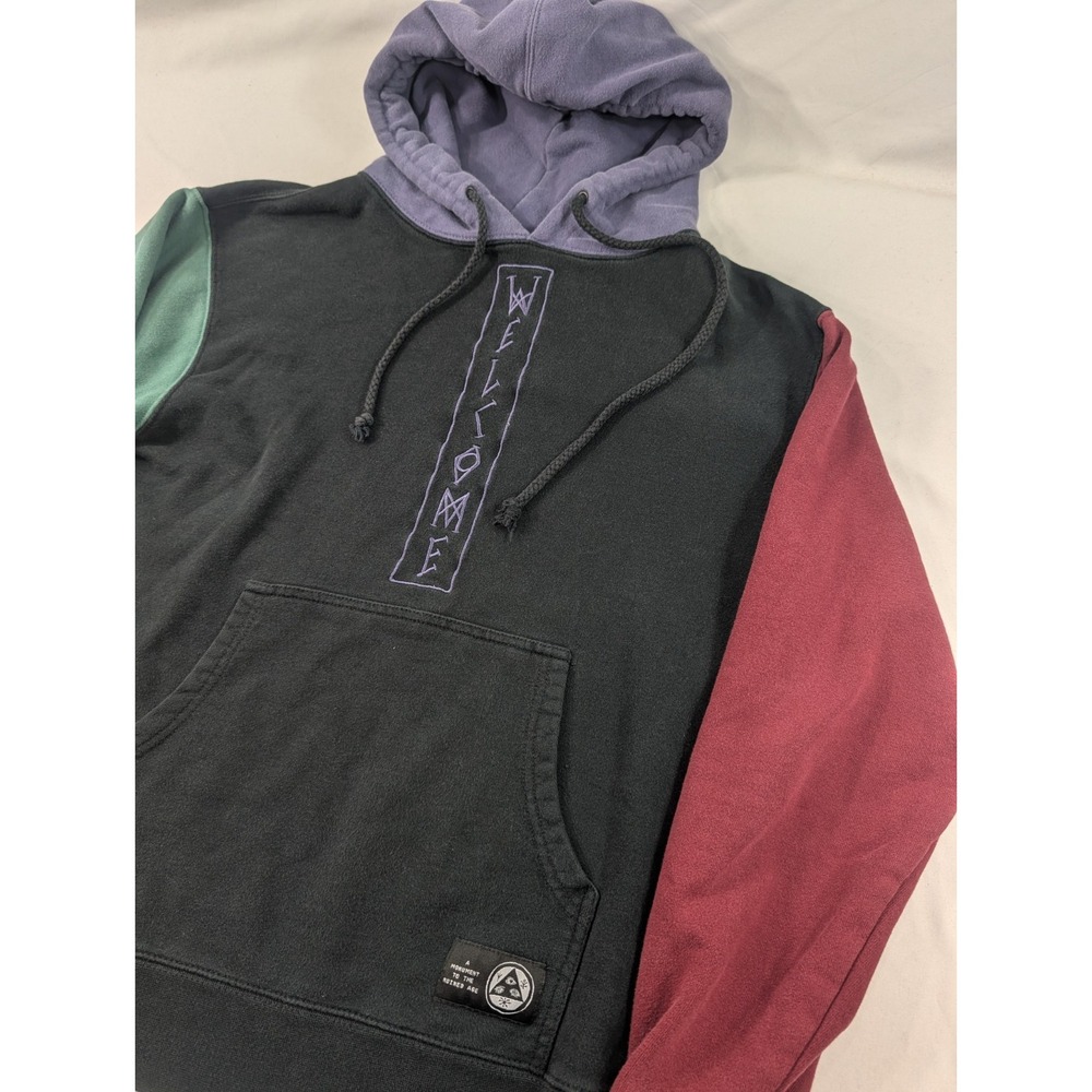 Welcome Skateboards Hoodie S Black Trio Colorblock Pocket Runic Logo Embroidered